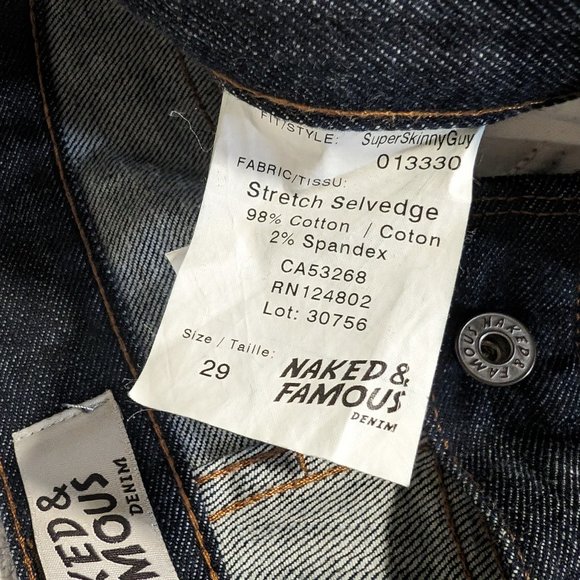 Naked and Famous Stretch Selvedge Jeans Super Skinny Guy Size 29 - Picture 5 of 5
